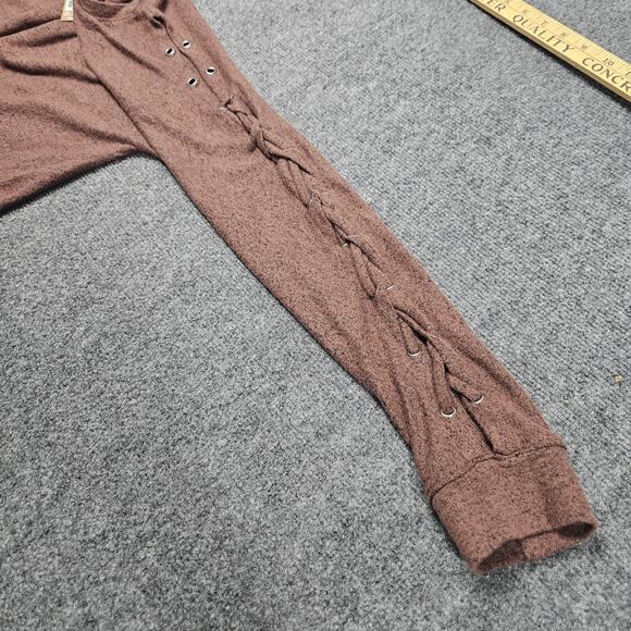 BKE Women Lace Up Top Small Brown Long Sleeve Cold Shoulder 7386S395B - Picture 6 of 10